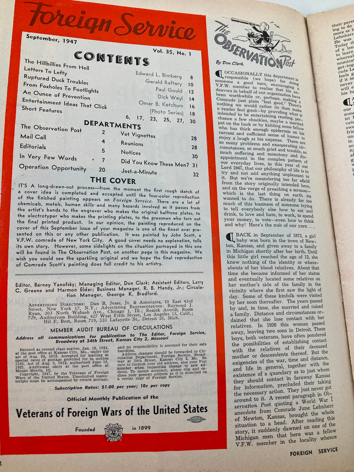 Vintage Foreign Service Magazine September 1947 Vol 35 #1 Long-Drawn-Out No Label