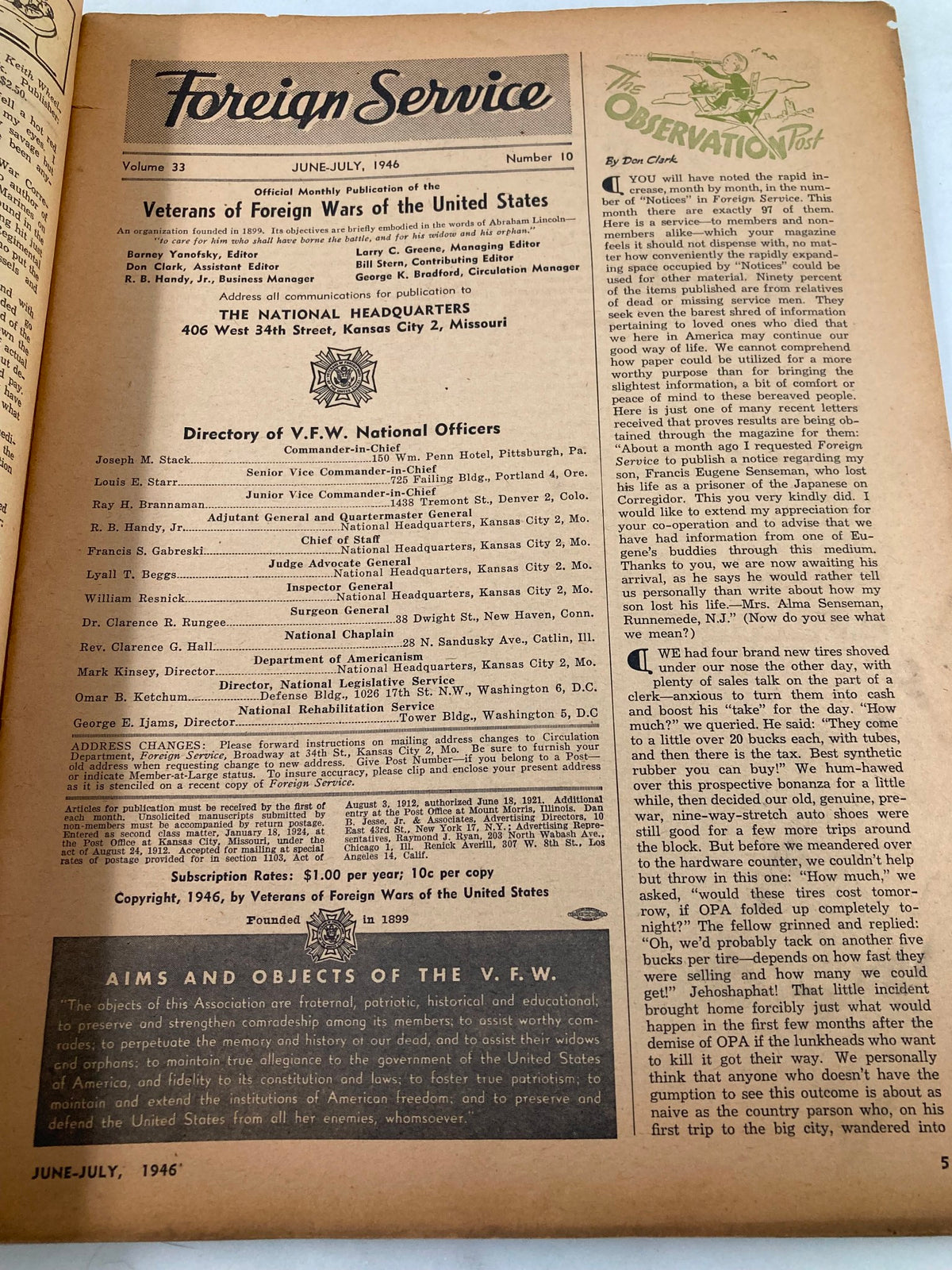 Vintage Foreign Service Magazine June 1946 Vol 33 #10 Father and Son Moments