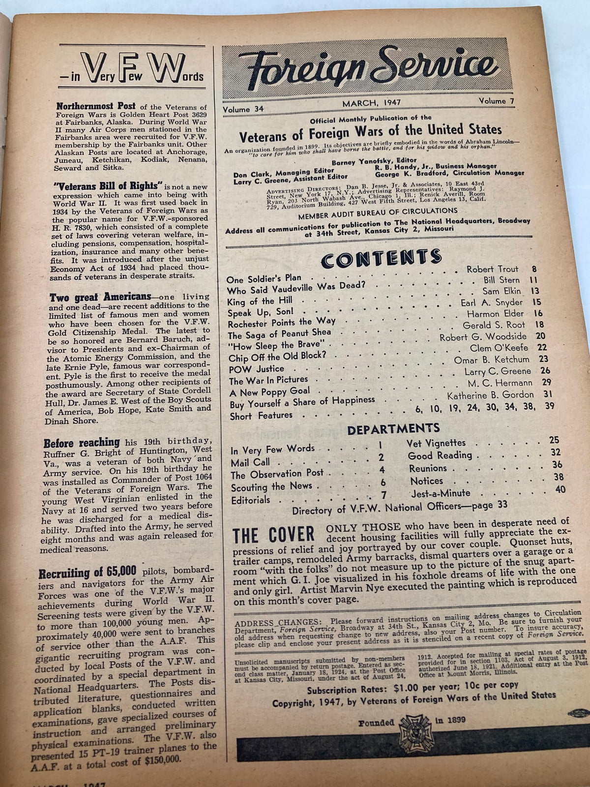 Vintage Foreign Service Magazine March 1947 Vol 34 #7 One Soldier's Plan