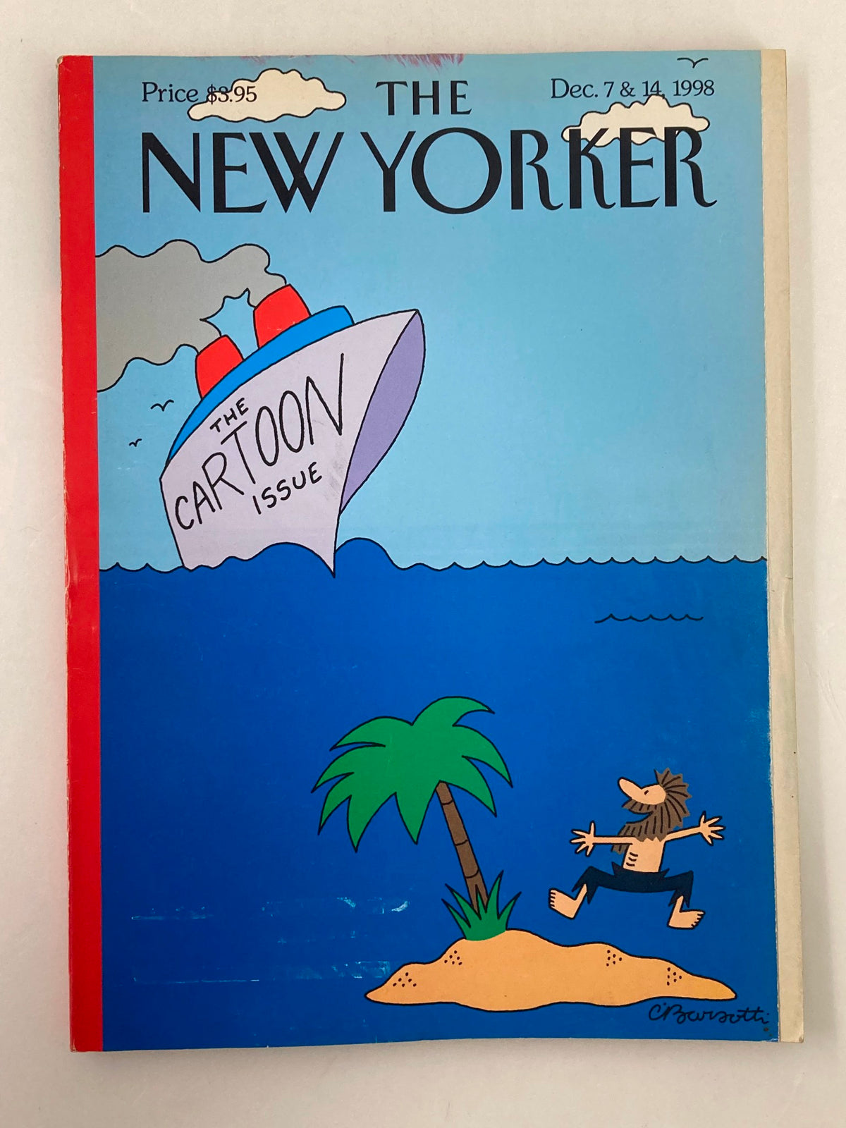 Cover of The New Yorker magazine from December 7, 1998, featuring the artwork 'Ship of Quips' by Charles Barsotti, showcasing a whimsical boat and tropical scenery.
