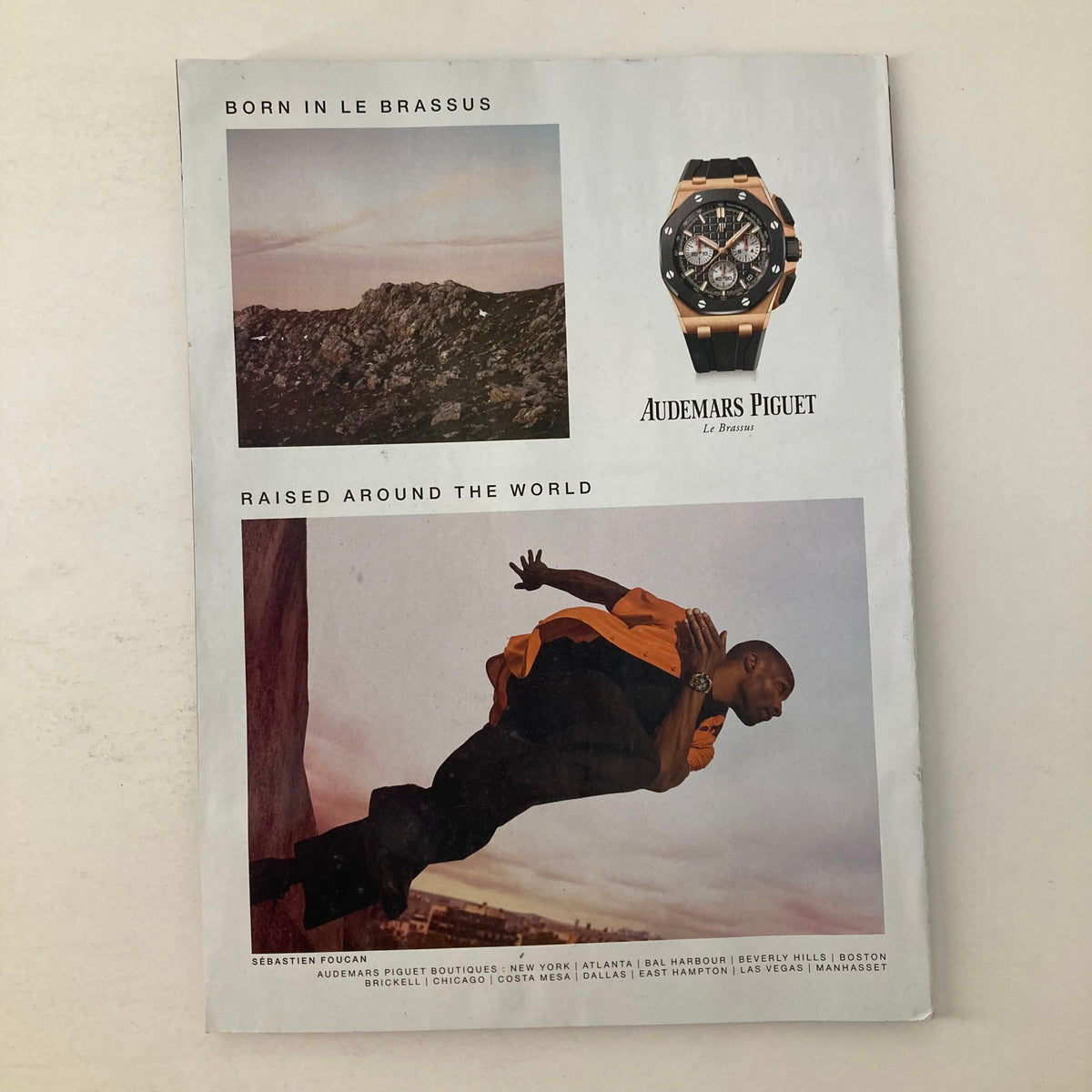 Back cover of GQ Magazine October 2021 with an advertisement for Audemars Piguet showcasing a model in an action pose, demonstrating style and elegance.