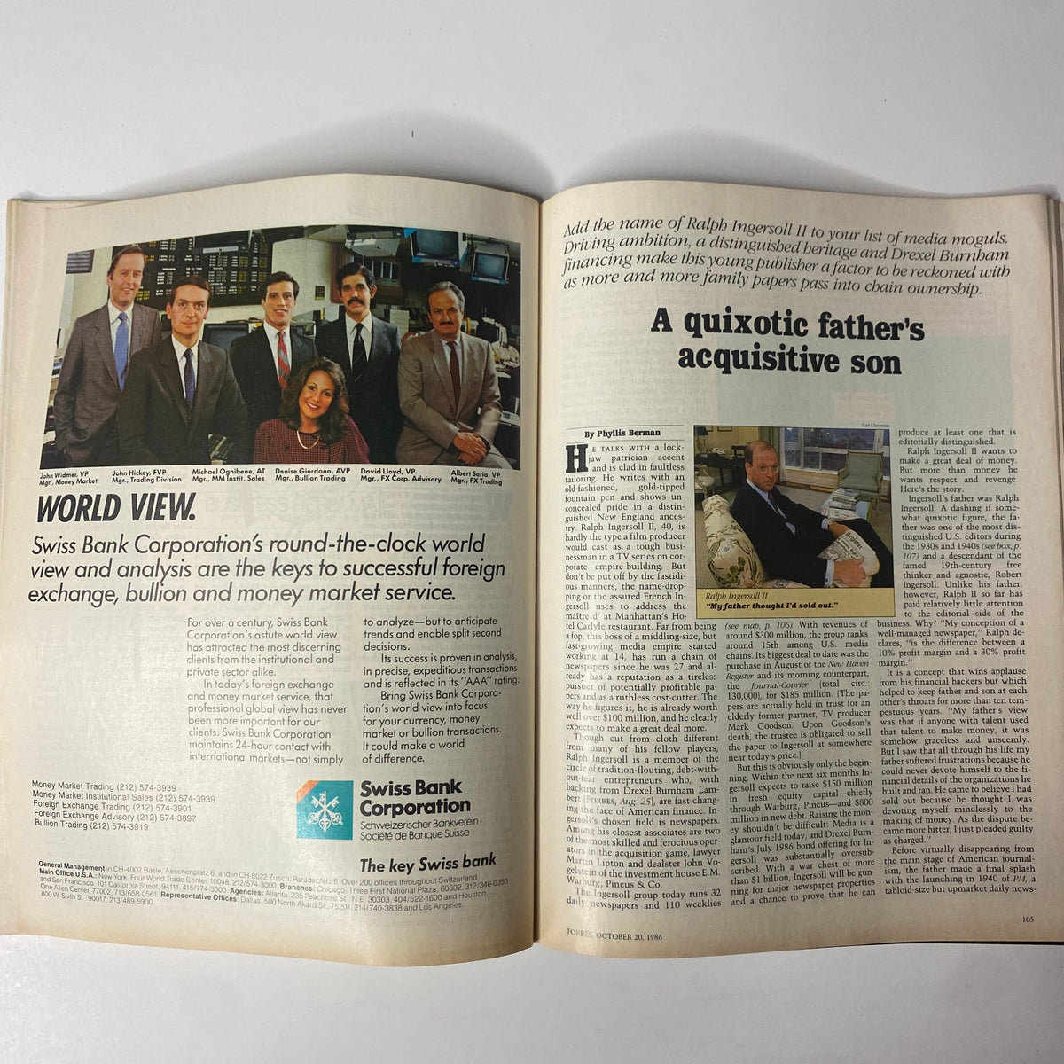 Article titled 'A Quixotic Father’s Acquisitive Son' featuring Ralph Ingersoll II, discussing his rise in media and influence on family-owned publications.