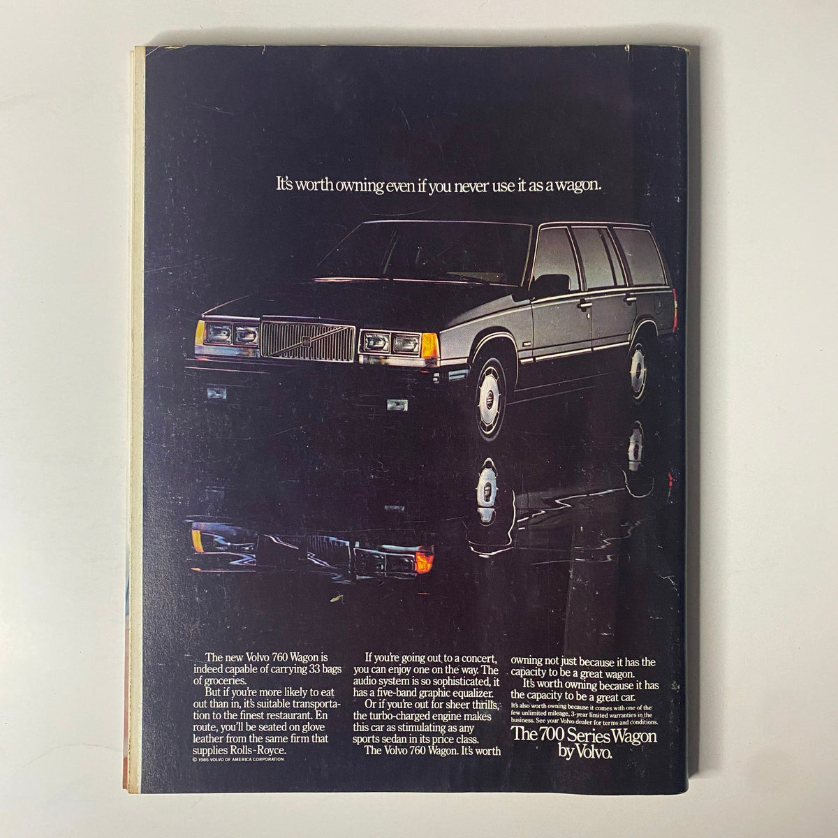 Advert for the Volvo 760 Series Wagon in Forbes Magazine May 20, 1985, emphasizing its luxury and performance.