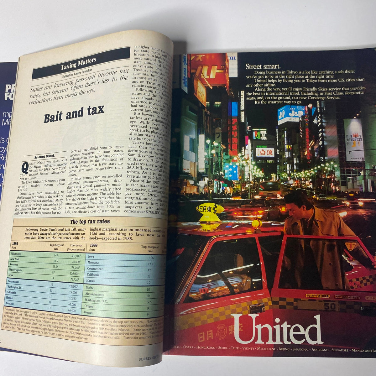 Forbes Magazine September 7, 1987, featuring an article titled 'Taxing Matters,' showcasing tax information and trends relevant to the late 1980s corporate landscape.