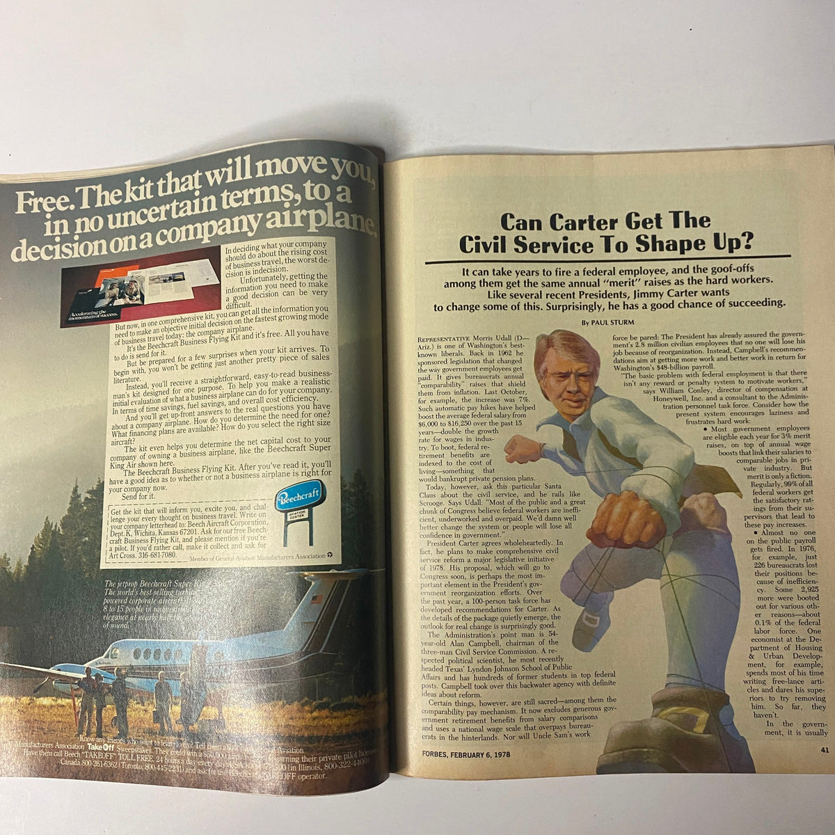Forbes Magazine February 6, 1978 interior spread discussing Jimmy Carter's efforts to reshape the U.S. civil service system.