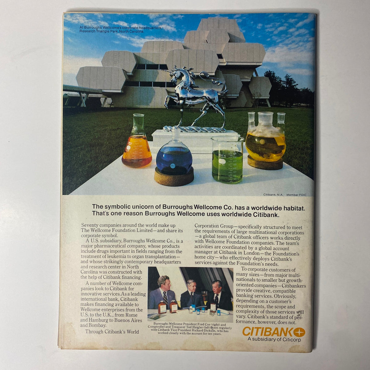 Forbes Magazine July 10, 1978 Record Explosion: Millionaires Galore back cover displaying Burroughs Wellcome Co. advertisement, highlighting their corporate identity and global pharmaceutical operations.