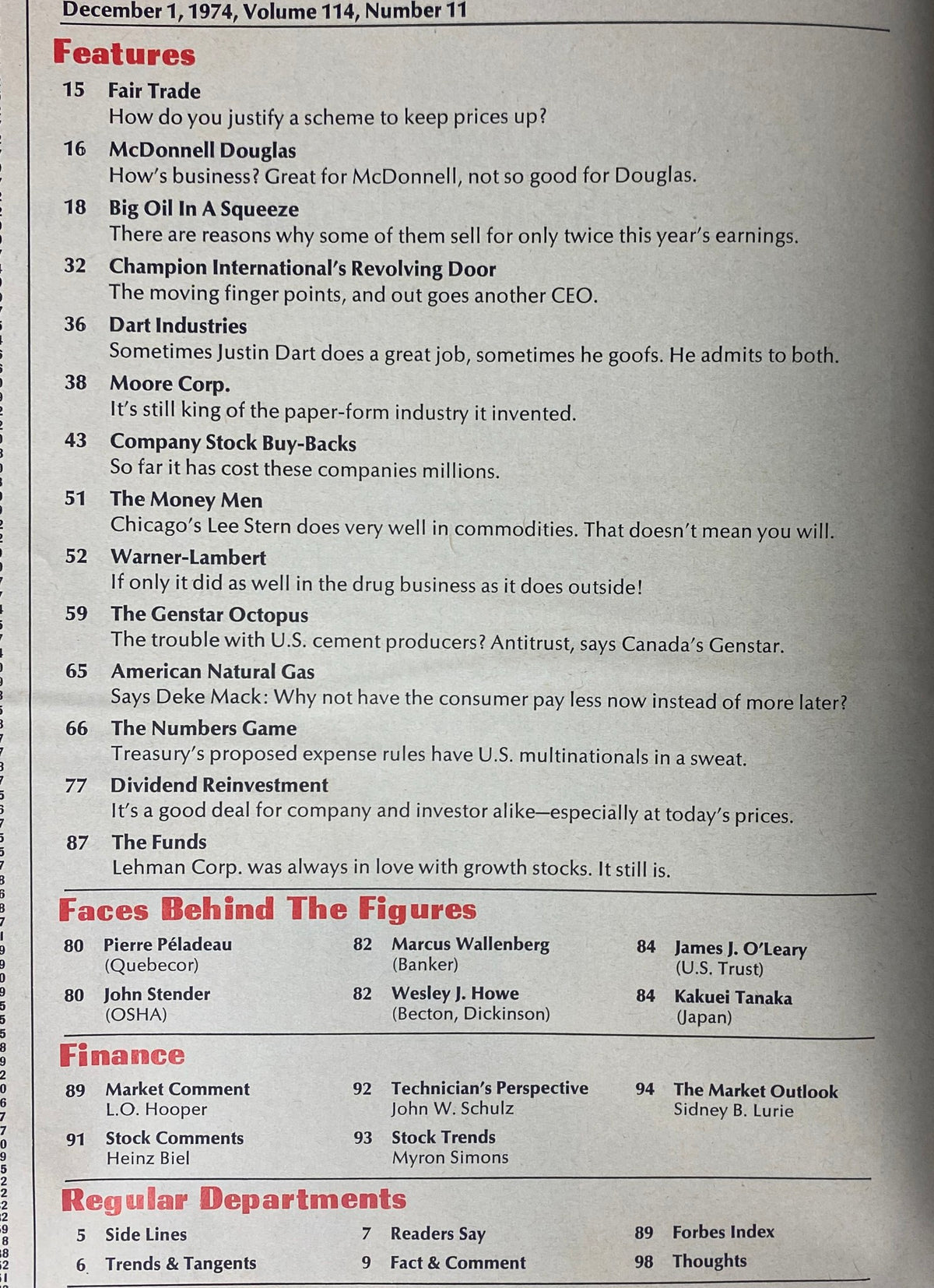 Forbes Magazine December 1, 1974 cover featuring the headline 'Oil: Resisting the Pressure on Profits' highlighting the challenges faced by oil companies during economic instability.