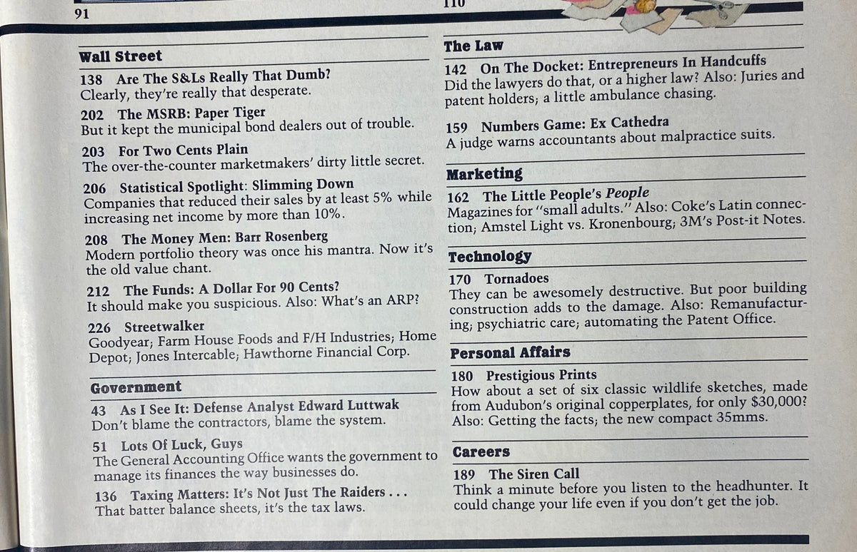 Page from Forbes Magazine June 17, 1985 discussing various corporate insights and trends, reflecting the economic shifts of the 1980s.