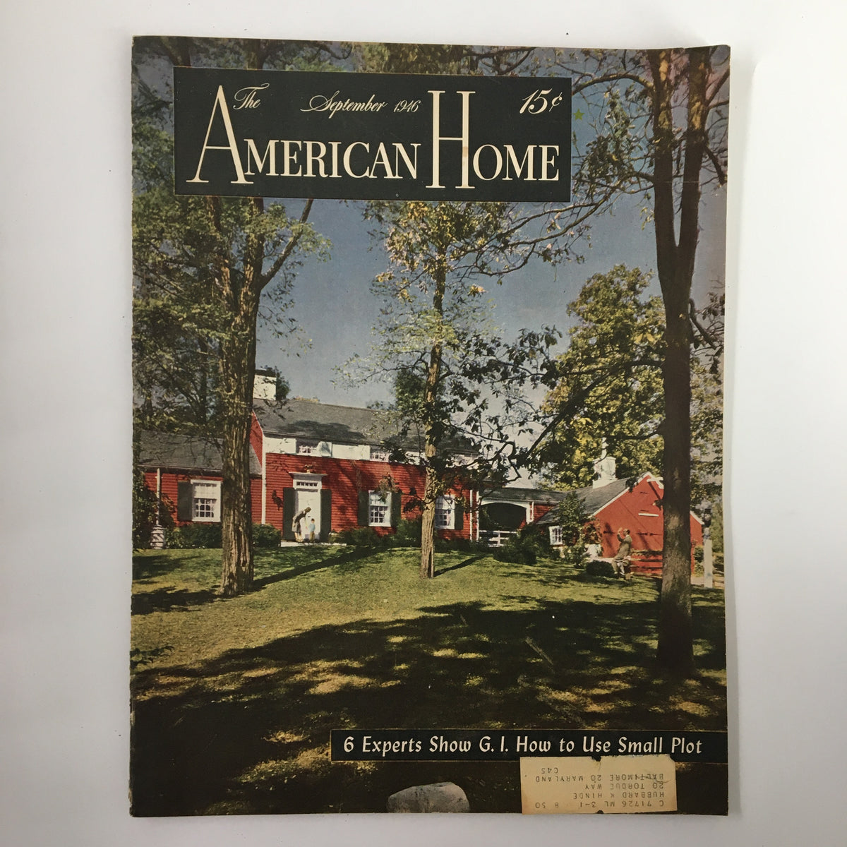 Cover of VTG The American Home Magazine September 1946 featuring a beautiful red house and greenery, highlighting the theme 'Train Your Child to Face the Adult World.'