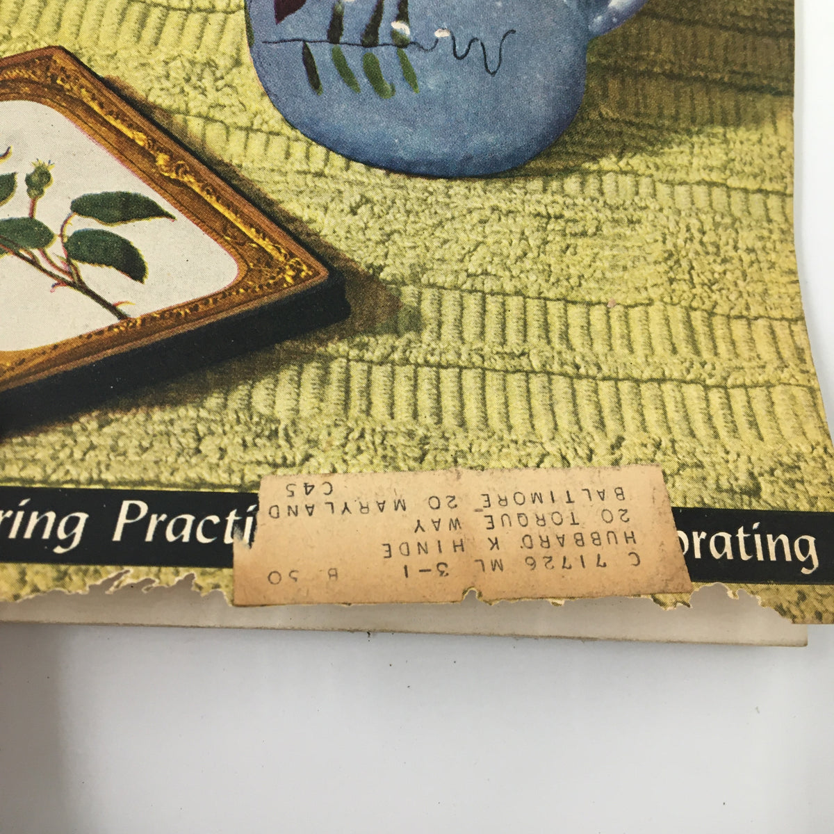 Close-up view of the VTG The American Home Magazine March 1945 showing details of the decorative vase and artwork.