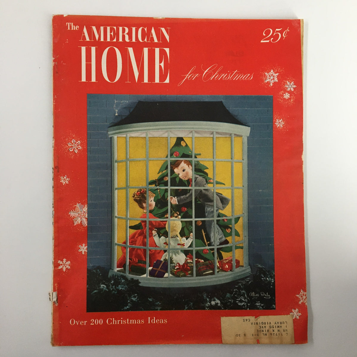 VTG The American Home Magazine December 1948 cover showcasing a festive Christmas scene with children and a decorated tree, highlighting the theme of 'One World in Garden' and featuring over 200 Christmas ideas.