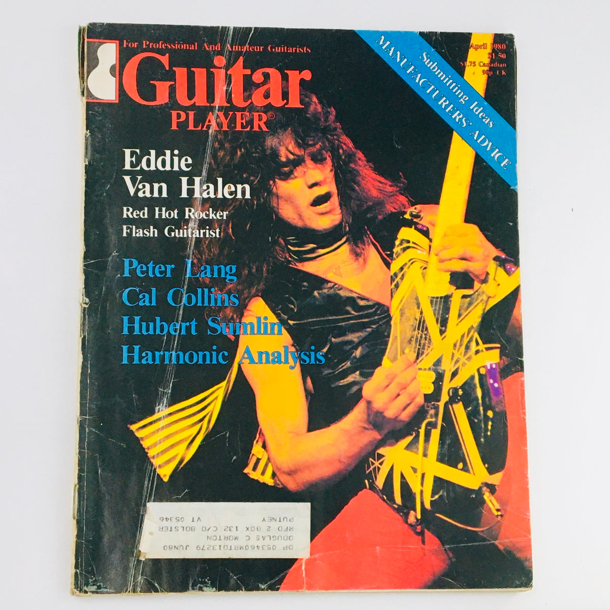 Guitar Player Magazine April 1980 cover featuring Eddie Van Halen alongside Peter Lang, Cal Collins, and Hubert Sumlin, showcasing iconic guitar legends.