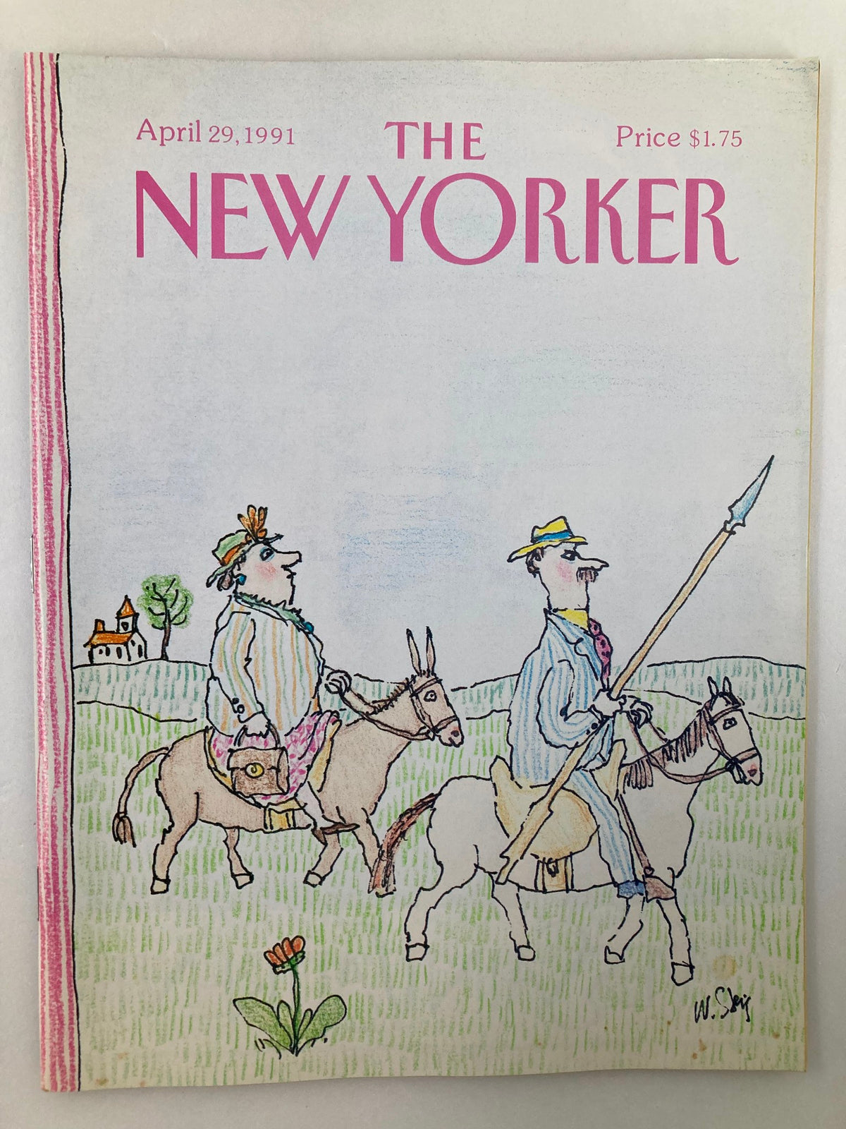 Cover of The New Yorker Full Magazine April 29 1991 featuring the illustration 'Riding Horses' by W. Steig, showcasing whimsical characters on horseback.