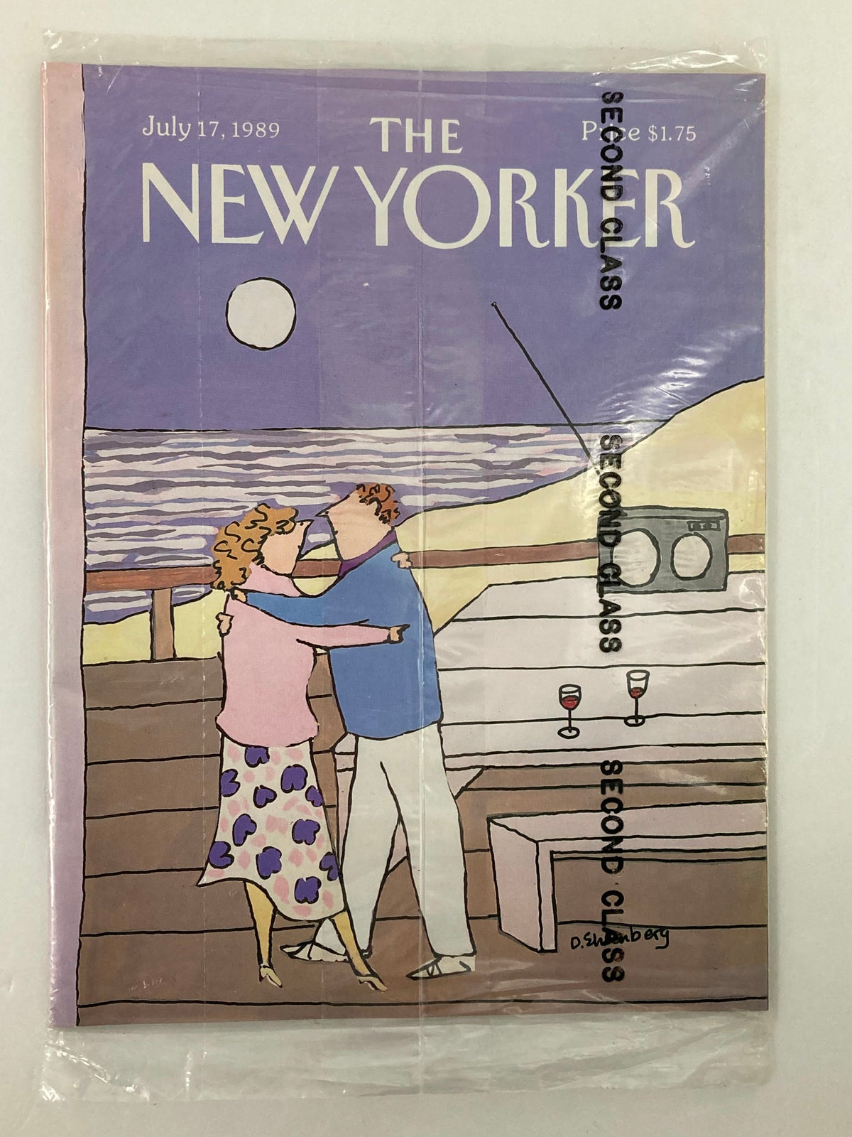 The New Yorker Full Magazine July 17 1989 featuring a cover illustration by D. Ehrenberg, depicting a couple dancing by the beach during sunset, sealed and in very good condition.