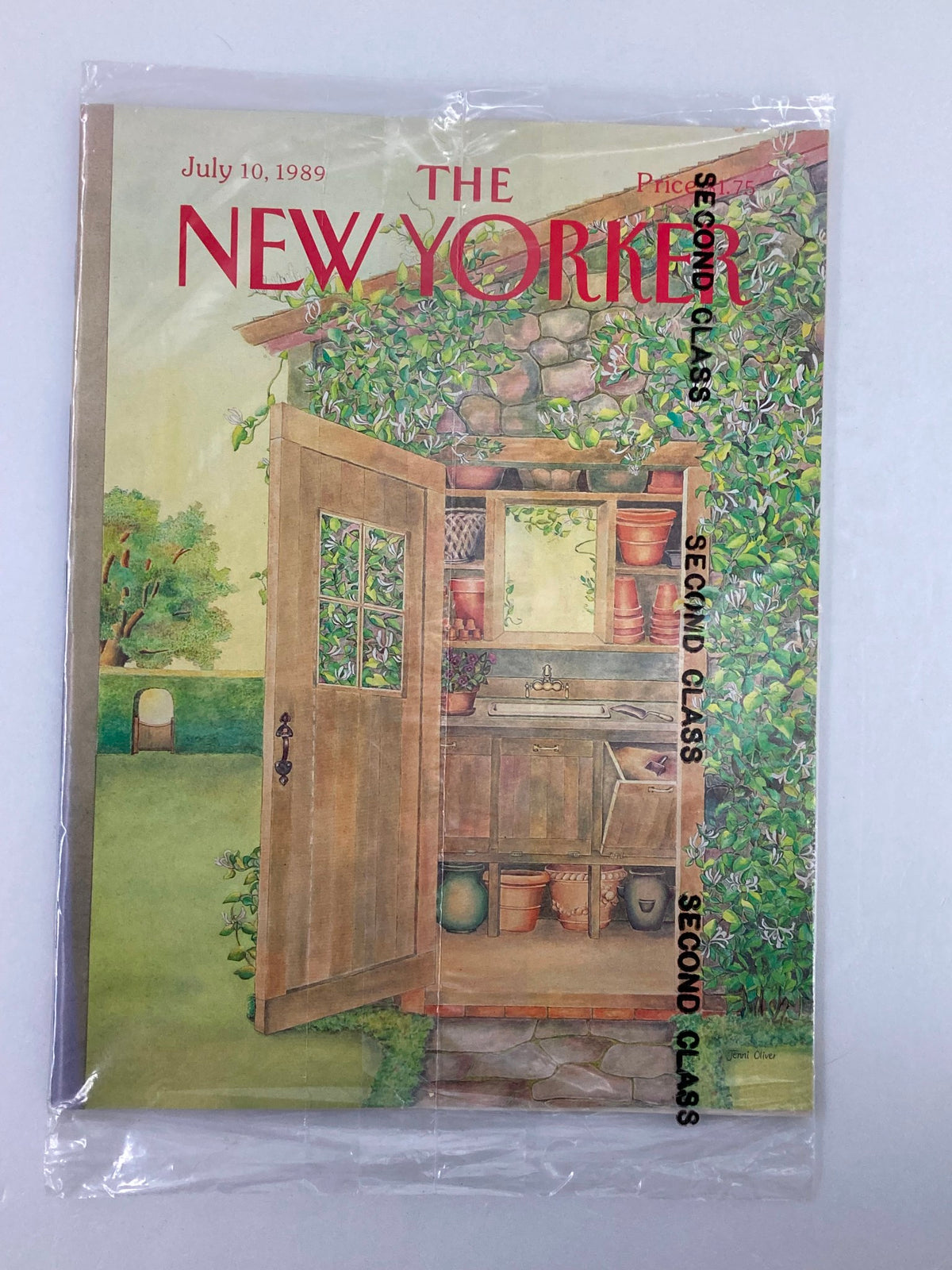 Cover of The New Yorker, July 10, 1989, featuring 'Garden' by Jenni Oliver, VG condition, sealed, no label