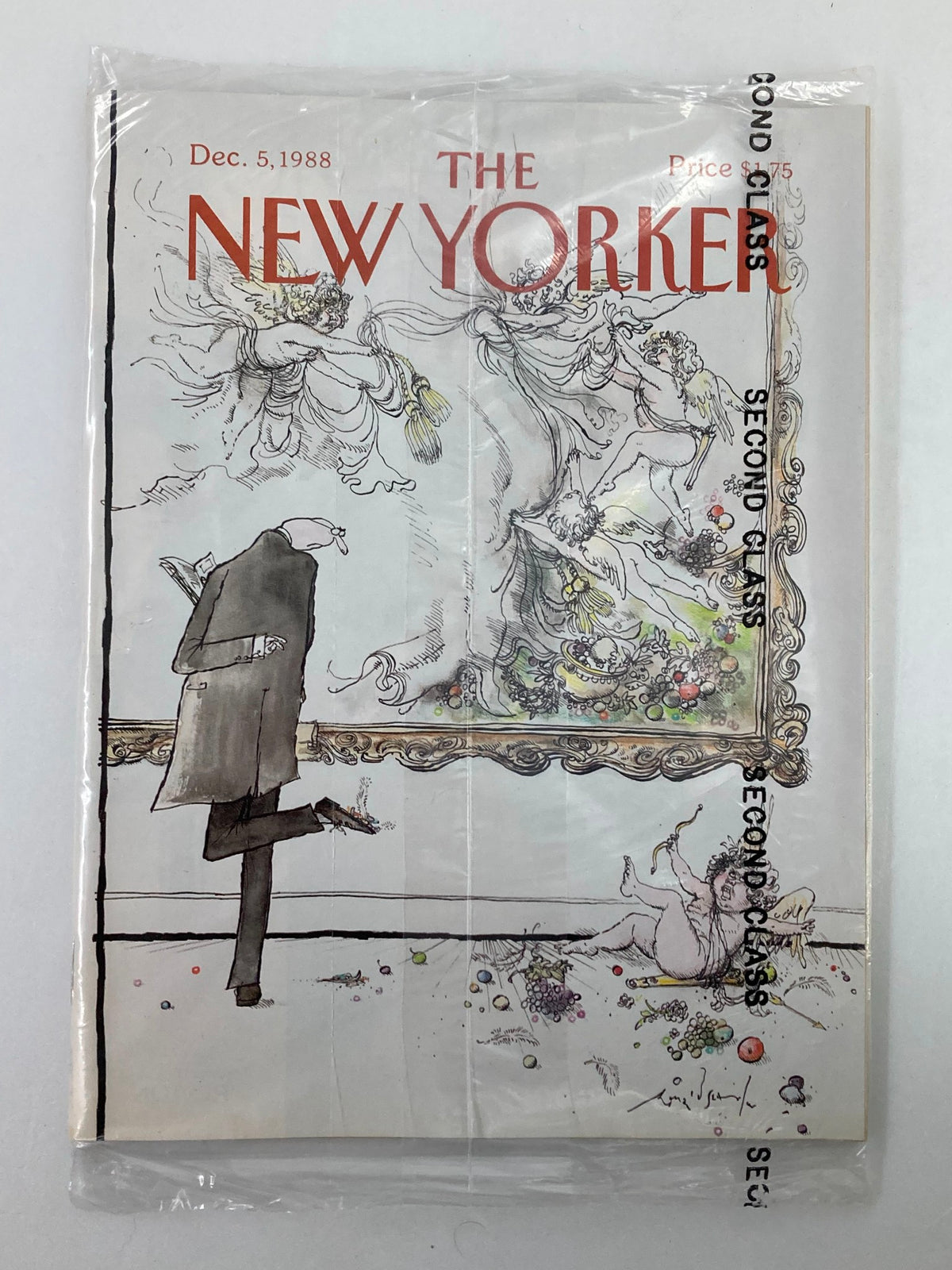 The New Yorker Full Magazine from December 5, 1988, titled 'Angel's A Mess', sealed in plastic with a detailed illustrated cover showcasing a whimsical scene.