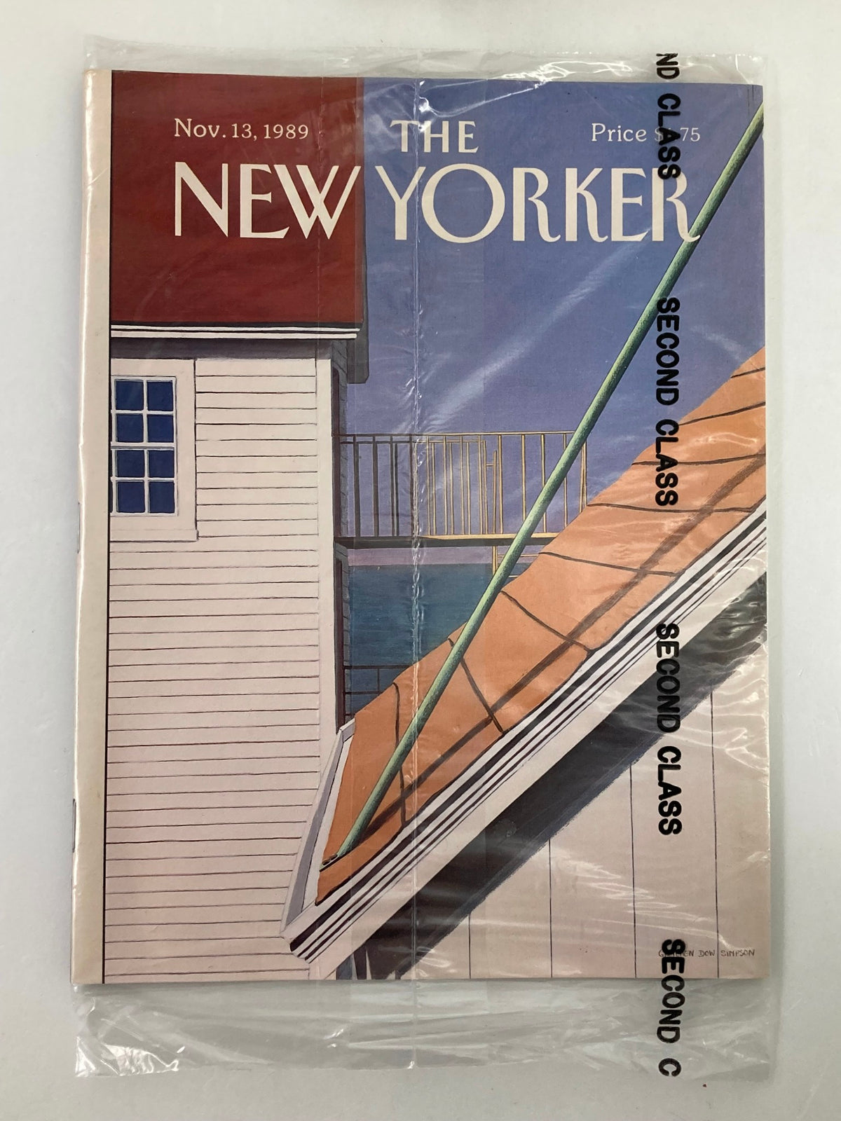 The New Yorker Full Magazine November 13, 1989 featuring the iconic Rooftop Simpson cover, sealed in original packaging with vibrant colors and classic design.