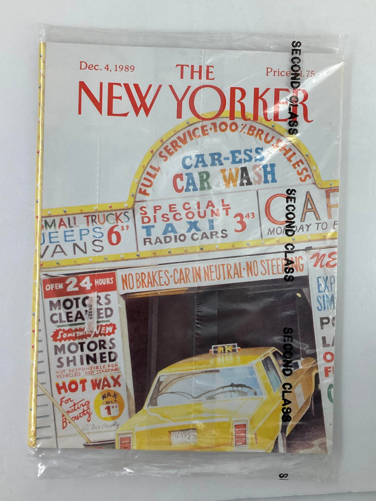 The New Yorker Full Magazine, December 4, 1989, featuring the Car Wash cover art, sealed in original packaging, showcasing vibrant graphics and nostalgic design.