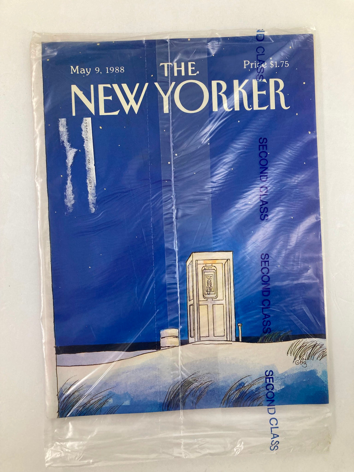 The New Yorker Full Magazine May 9 1988, featuring the cover art "Phone Booth" by Arthur Getz, sealed and in very good condition.