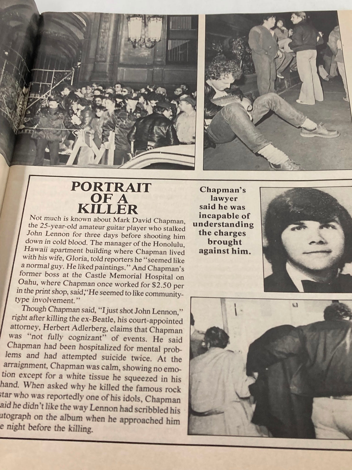Article from VTG People Weekly Magazine December 22 1980 detailing the events surrounding John Lennon's murder and the investigation focusing on his assailant.