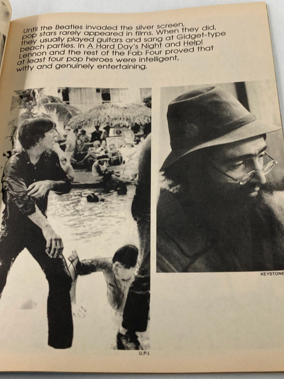 Page from the 1981 The Beatles' John Lennon 1940-1980 A Memorial Album featuring John Lennon and scenes from Beatles films.