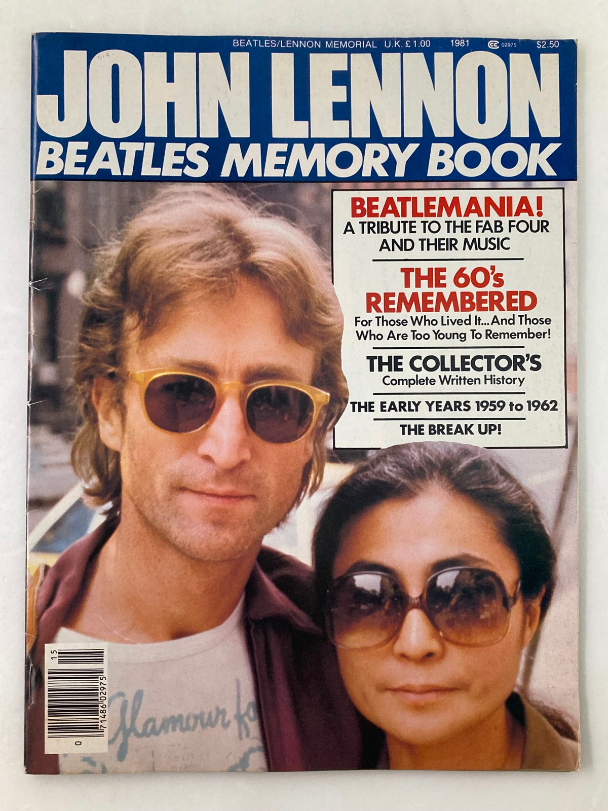 Cover of the 1981 John Lennon Beatles Memory Book featuring John Lennon and Yoko Ono, celebrating the legacy of The Fab Four.