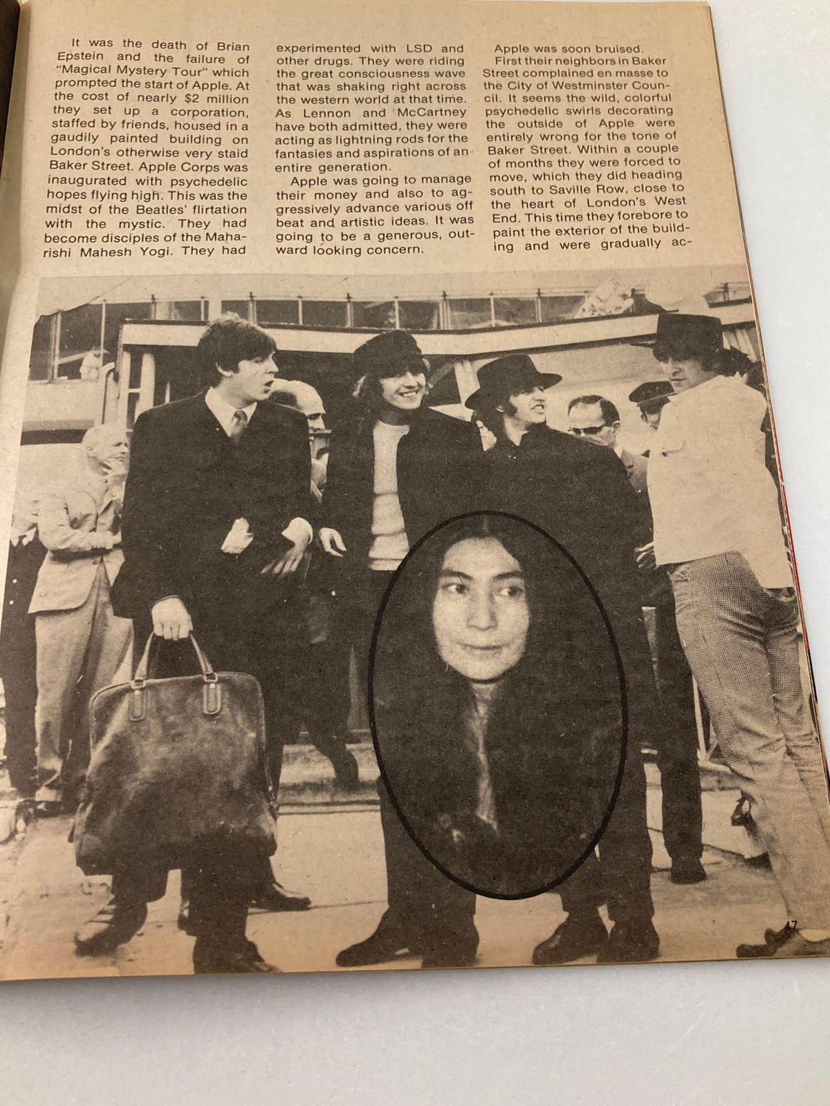 Vintage Photo of Beatles Members with Yoko Ono in an Artistic Shot from the 1981 John Lennon Beatles Memory Book, A Tribute to The Fab Four.