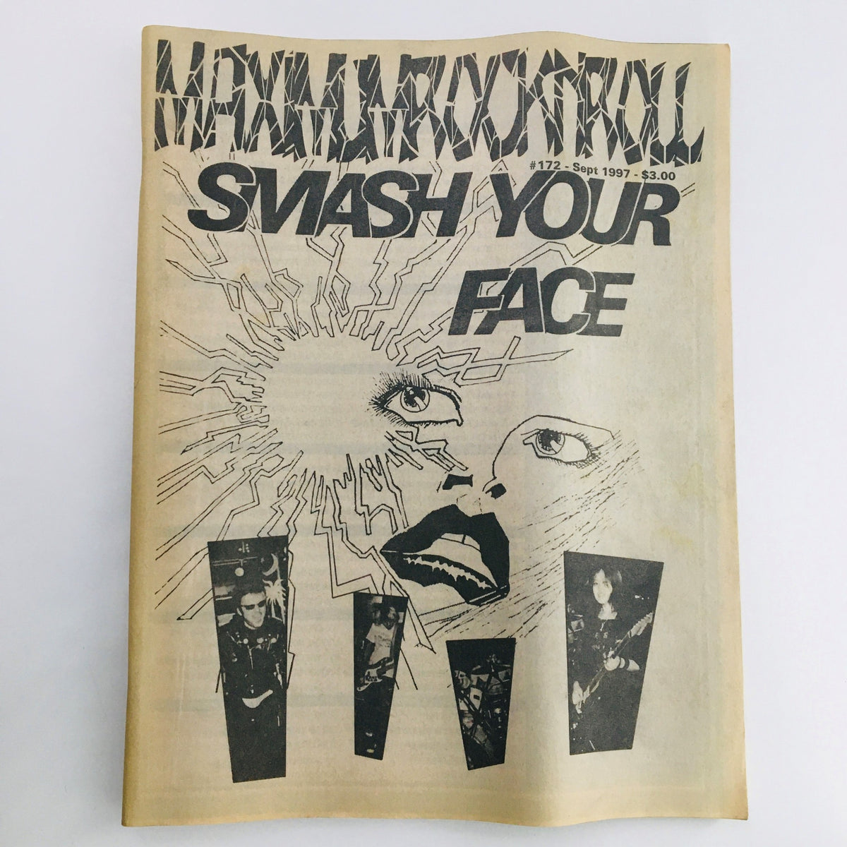 Cover of Maximum RocknRoll Magazine September 1997 #172 titled Smash Your Face, showcasing punk rock art and bold typography.