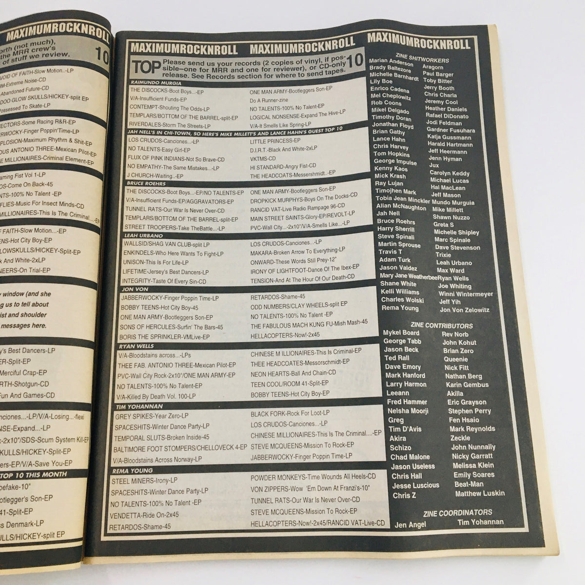 Inside spread of Maximum RocknRoll Magazine September 1997 #172 featuring reviews and listings of punk albums and zines.