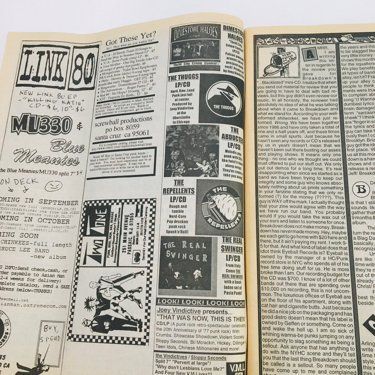Page from Maximum RocknRoll Magazine September 1997 #172 displaying advertisements related to punk music and upcoming releases.