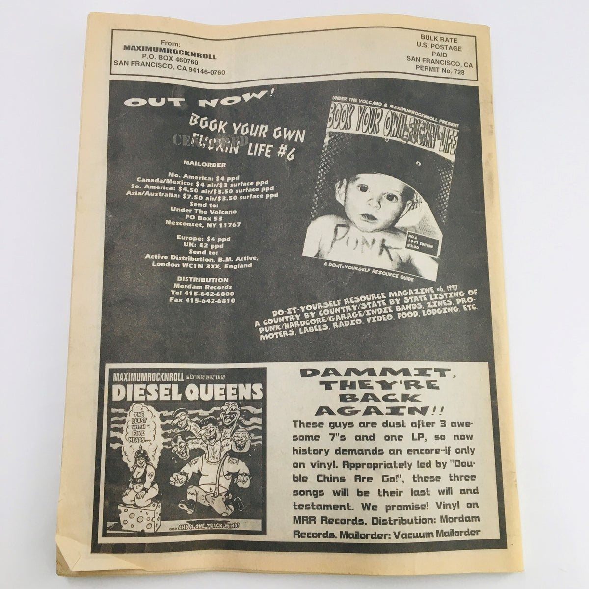 Back cover of Maximum RocknRoll Magazine September 1997 #172, showcasing advertisements and announcements for punk music resources.