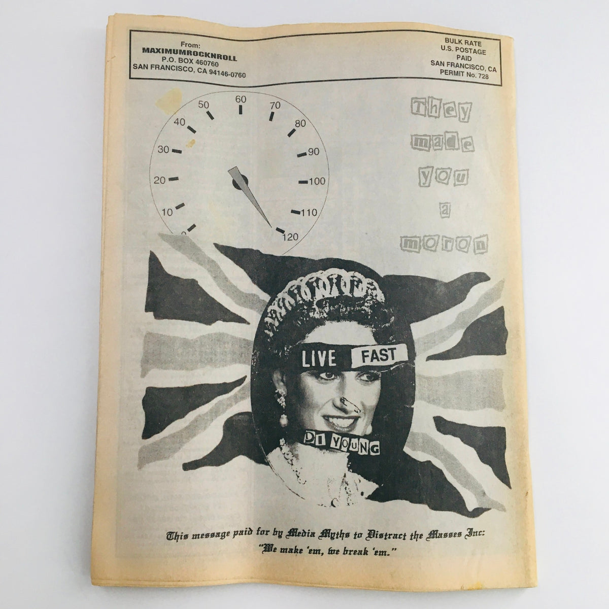 Cover of Maximum RocknRoll Magazine November 1997 Issue #174 featuring a collage of graphics with the text 'They Made You a Moron'.