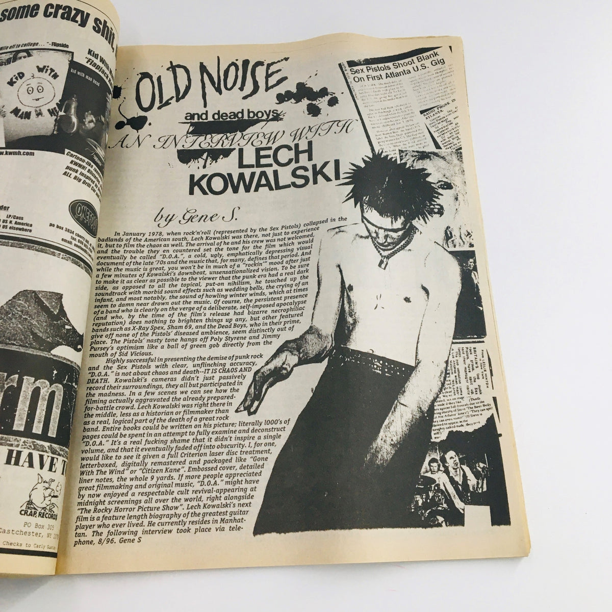 Another interior page of Maximum RocknRoll Magazine December 1997, issue #175, showcasing an interview with punk figure Lech Kowalski, reflecting the magazine's commitment to punk music journalism.