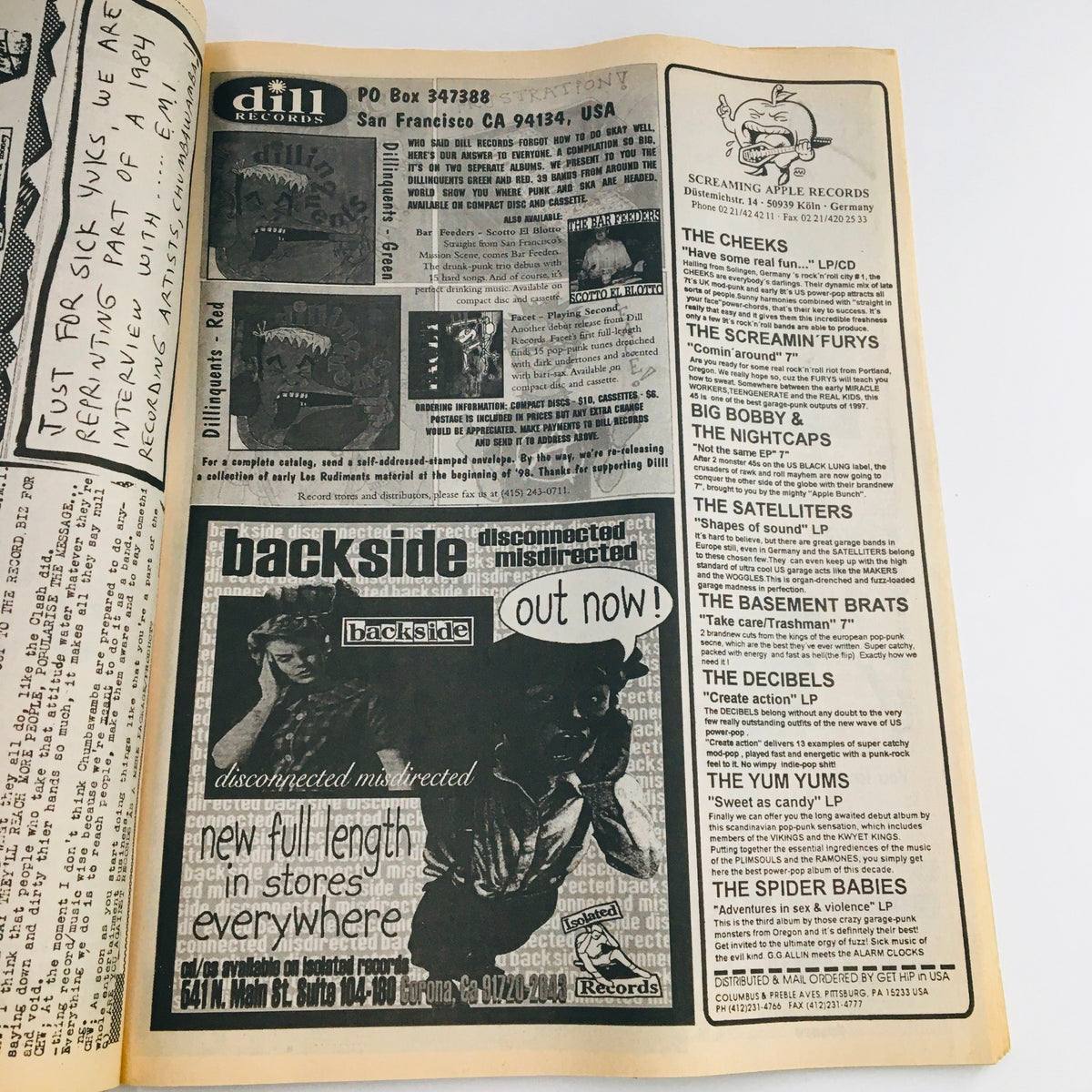 Promotional page from Maximum RocknRoll Magazine February 1998 #177 highlighting various music records and advertisements relevant to the punk rock community.