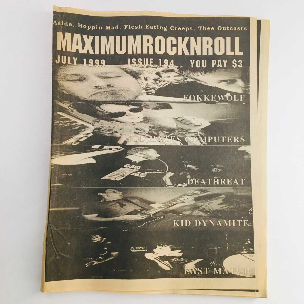Cover of Maximum RocknRoll Magazine December 1999 #194 featuring punk bands Fokkewolf and Kid Dynamite, with dynamic music imagery.