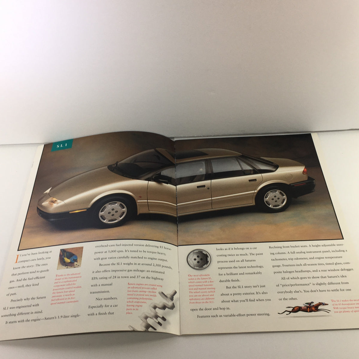 Interior view of the 1994 Saturn SL-1 detailing specifications in the 1994 Saturn SL-1 SW-1 SW-2 Dealership Car Auto Brochure Catalog.