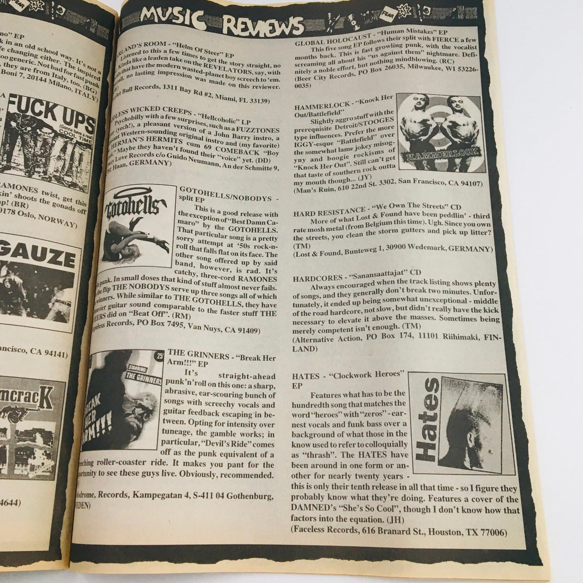 Music reviews page from Maximum RocknRoll Magazine May 1997 #168 featuring U.K. Subs rock band, showcasing various punk music releases and insights.