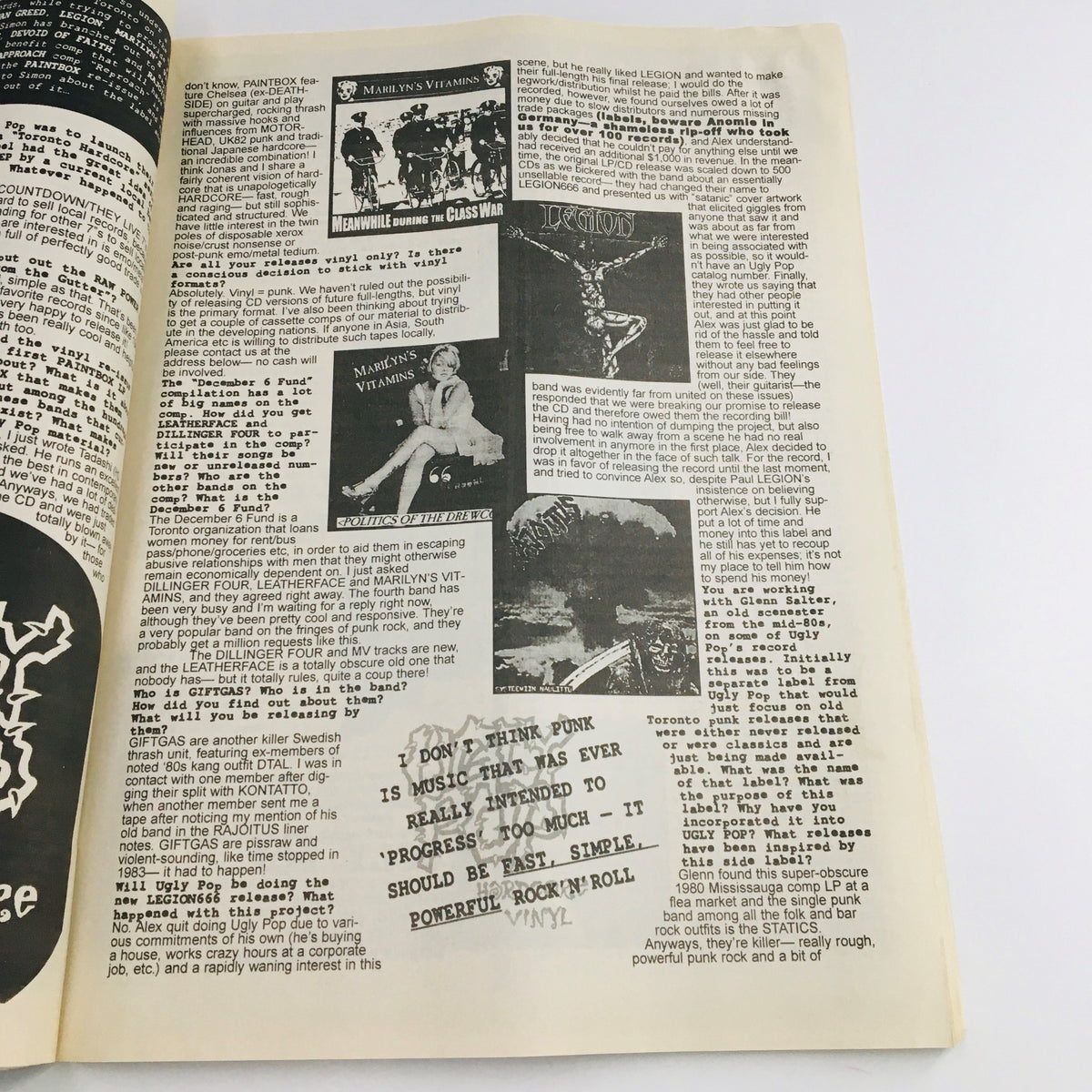 Interior page from Maximum RocknRoll Magazine February 2001 #213, showcasing content related to punk music, bands, and unique graphics.