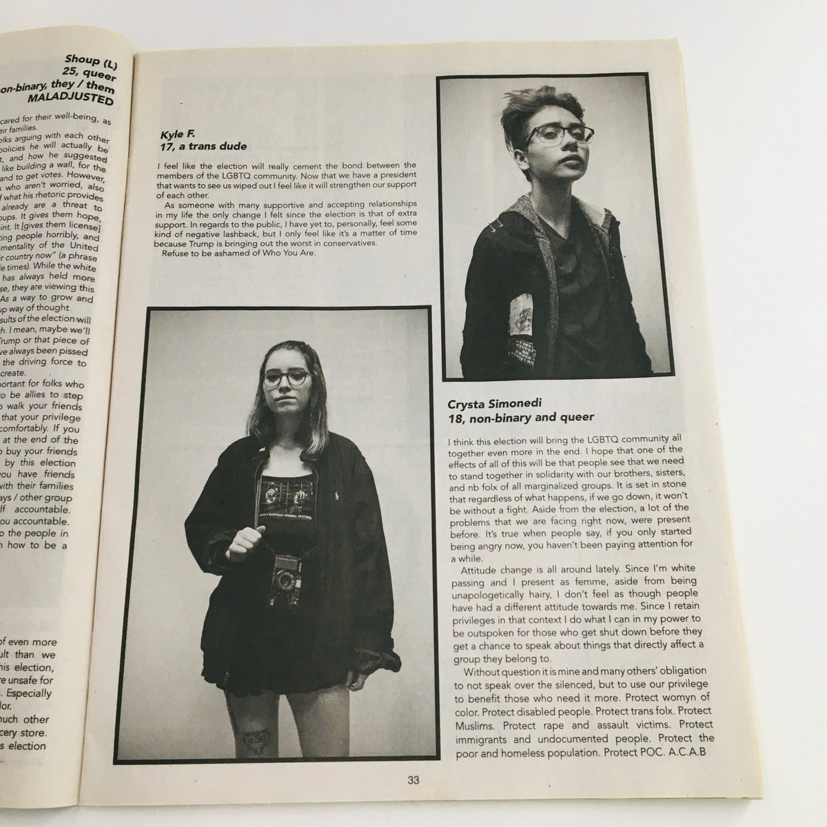 Maximum RocknRoll Magazine January 2017 #404 features a photo of Crystal Simonedi, 18, non-binary and queer, discussing their experiences in the LGBTQ community.