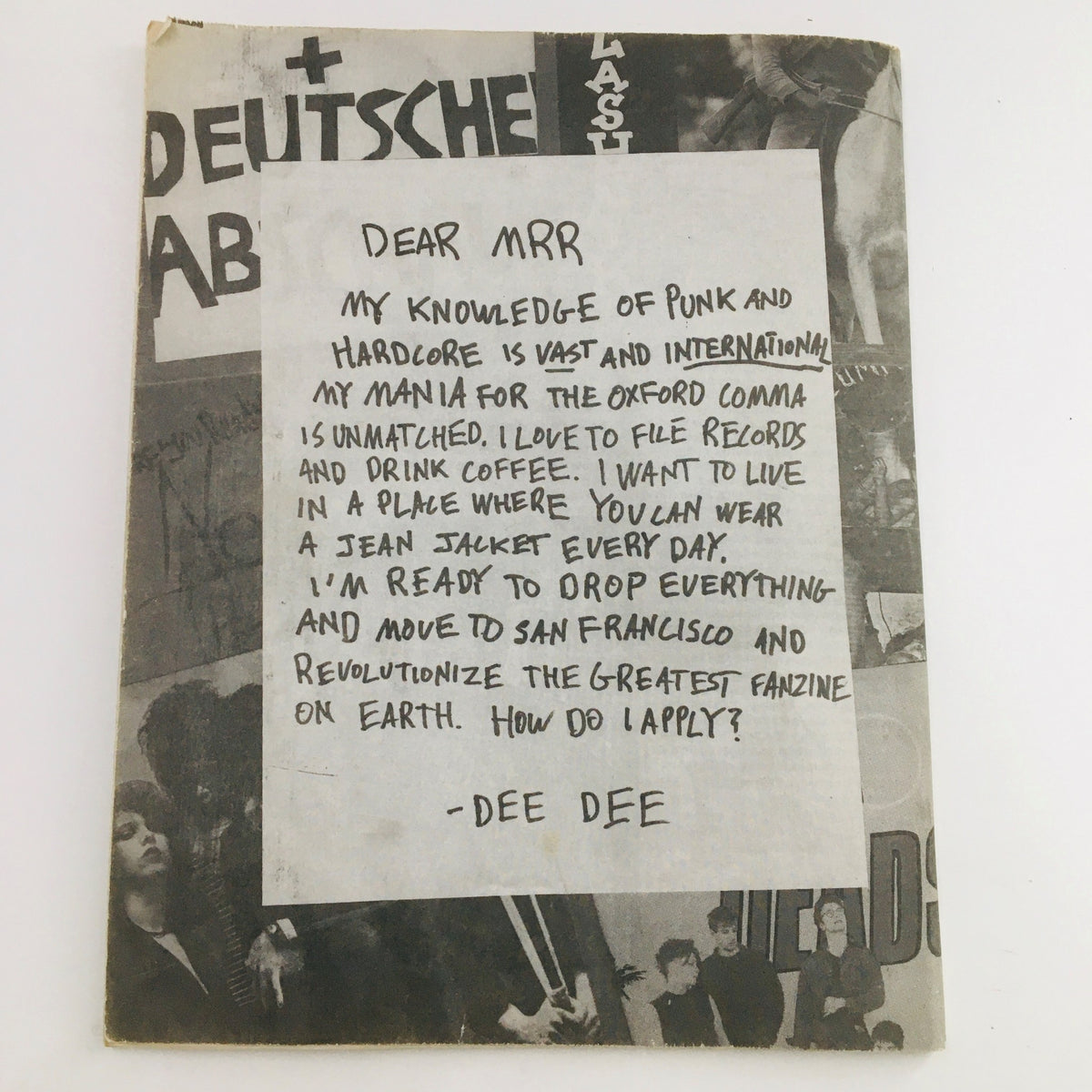 Maximum RocknRoll Magazine January 2017 #404 features a letter from Dee Dee, expressing a passion for punk and a desire to connect with the music scene.