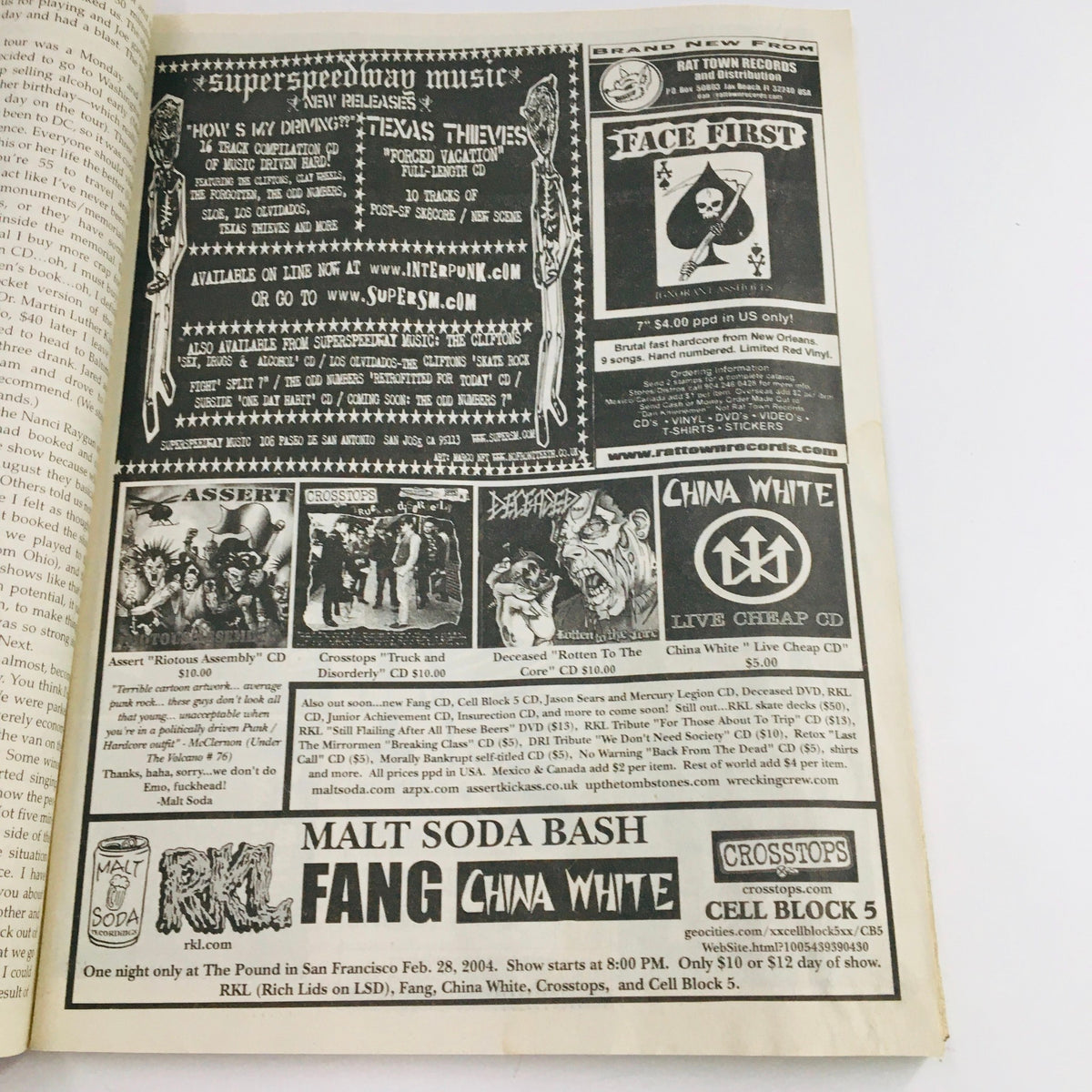 Close-up of the foreign distribution listing in Maximum RocknRoll Magazine January 2004 #248 including details for various countries.