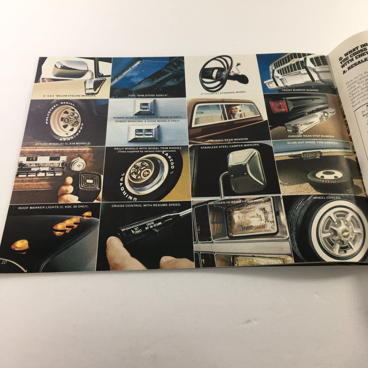 Detailed images of features and options from the 1982 Chevrolet Chevy Pickups Full-Size Dealership Car Auto Brochure Catalog.