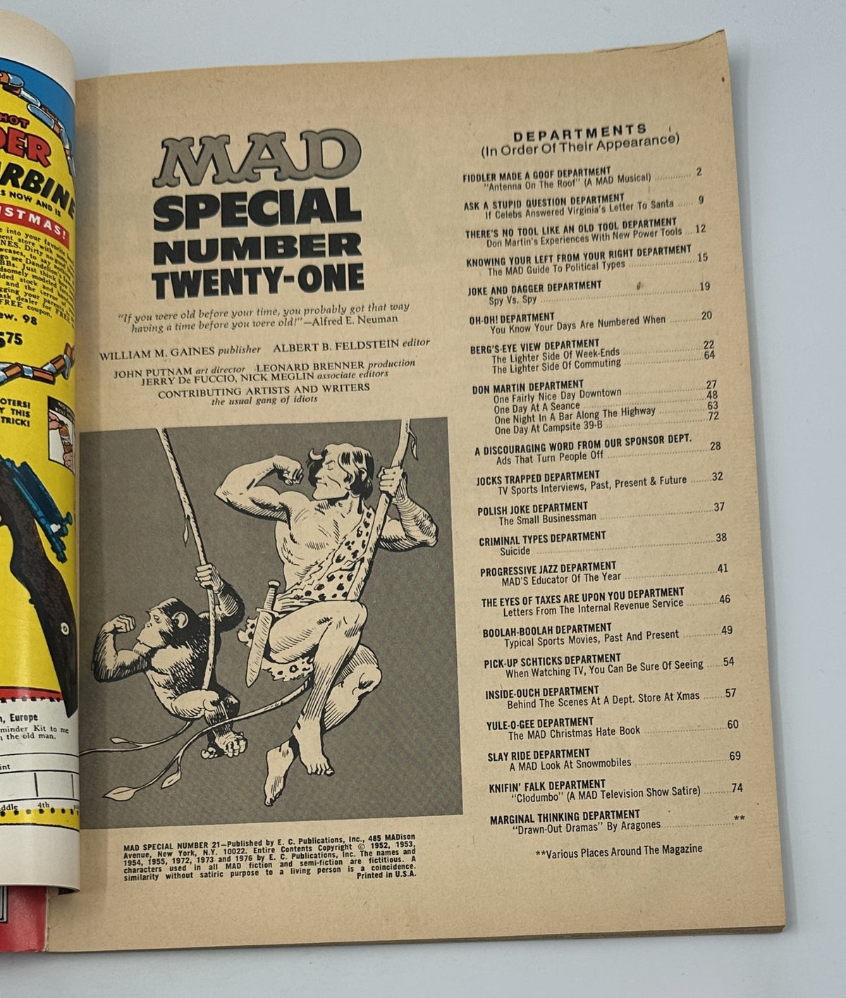 Inside page from MAD Magazine Super Special No. 21 showing the Table of Contents and department titles, highlighting classic MAD humor from 1976.
