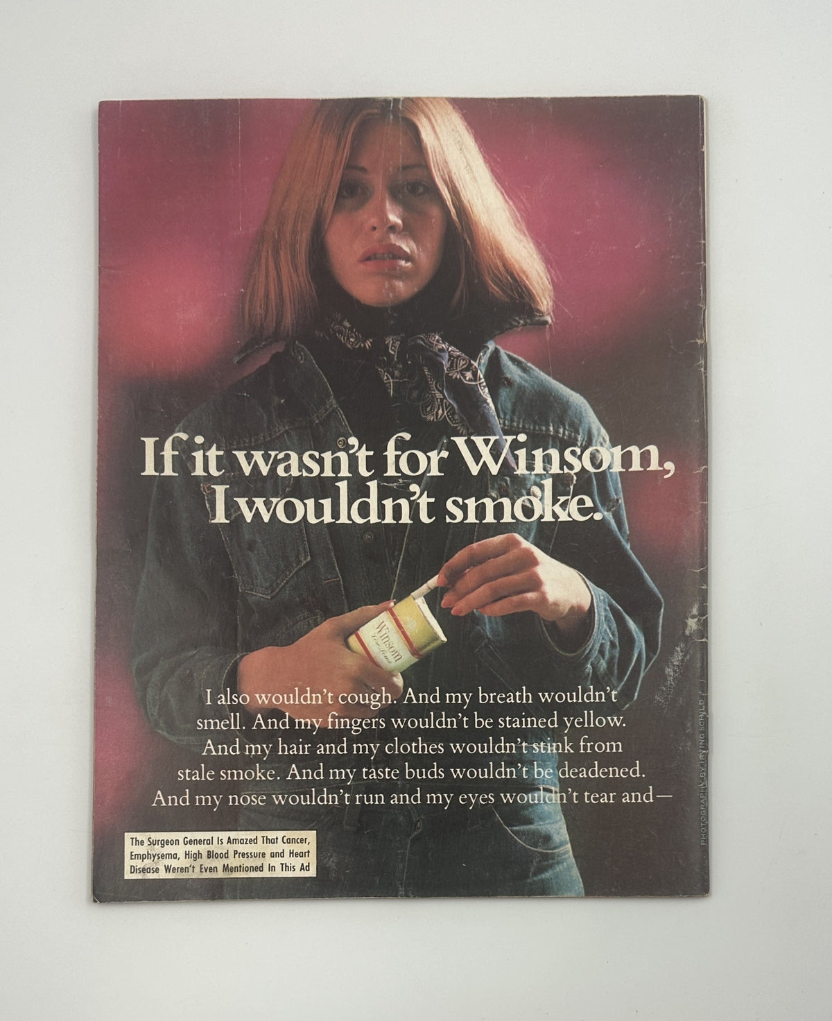 Back cover of MAD Magazine No. 183 June 1976 featuring an anti-smoking advertisement with a woman holding a cigarette and the text 'If it wasn't for Winston, I wouldn't smoke'.