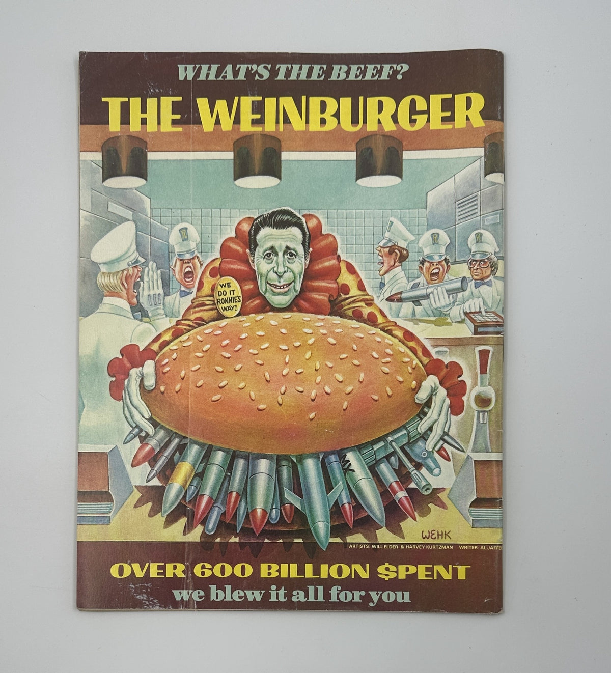 MAD Magazine No. 258 October 1985 with a humorous illustration titled 'The Weinburger', depicting a large hamburger surrounded by chefs, reflecting the satirical style of the magazine.