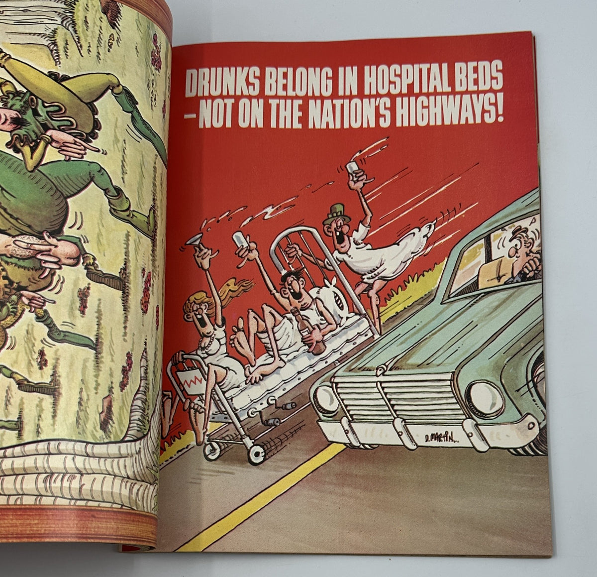 Inside page of MAD Magazine Super Special 1975 No. 17 with a cartoon illustration addressing the issue of drunk driving, featuring characters in a hospital bed.