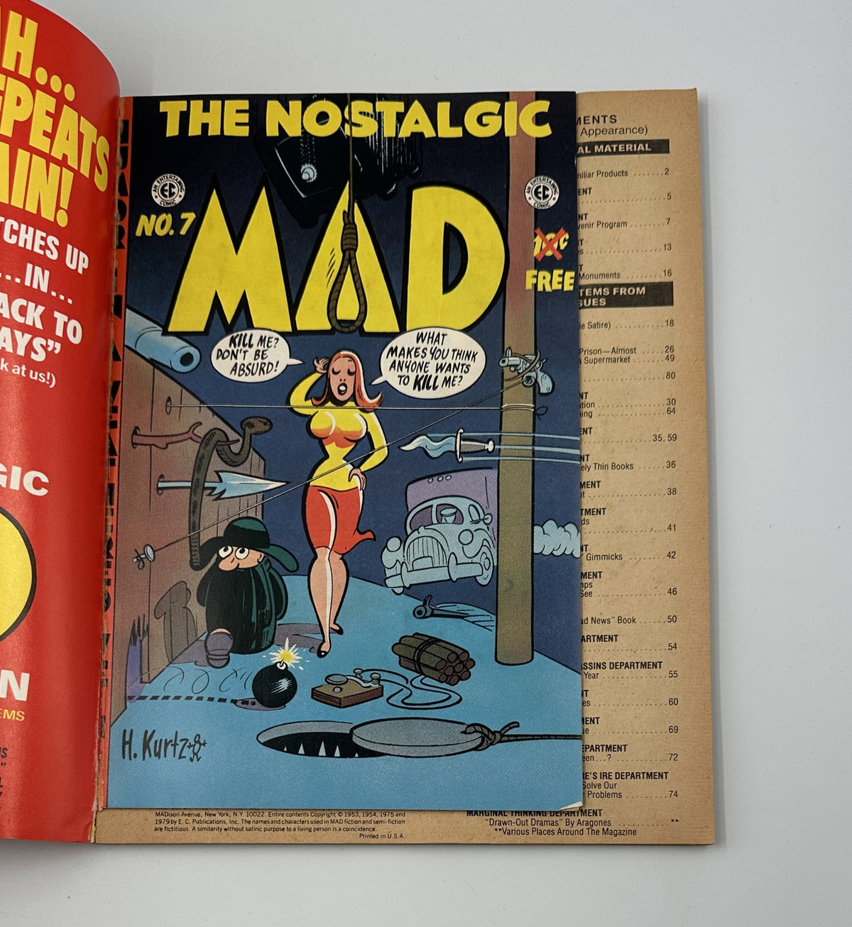 Inside page of MAD Magazine Super Special No. 28 Fall 1979 displaying 'The Nostalgic MAD' segment with comic art featuring characters and a humorous caption.