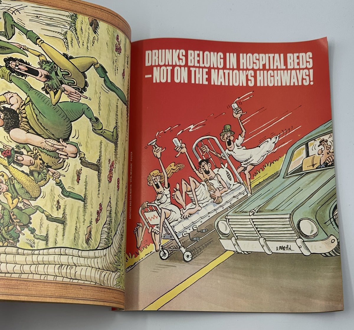 A humorous illustration from MAD Magazine Super Special No. 17 depicting a comedic take on drunk driving, showing characters in a hospital bed.