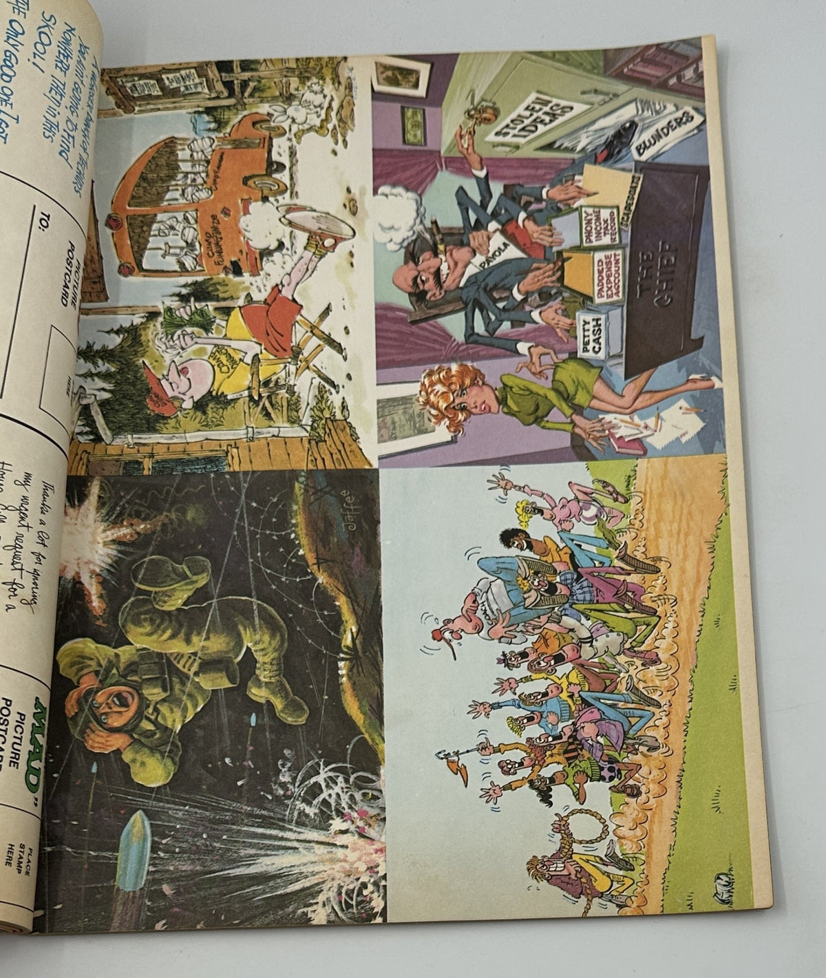 Cover page of MAD Magazine Special No. 12 from 1973 featuring humorous illustrated scenes, including absurd caricatures and playful chaos, encapsulating the comedic essence of MAD's style.