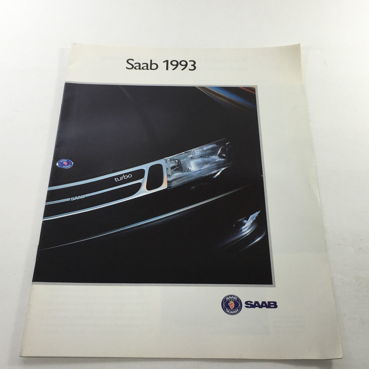 Cover of the 1993 Saab 900 Turbo Series Dealership Car Auto Brochure Catalog, featuring the Saab logo and 'turbo' inscription.